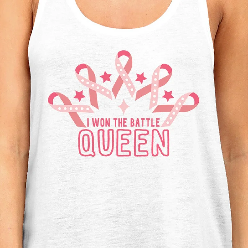 Won The Battle Queen Breast Cancer Awareness Womens White Tank Top